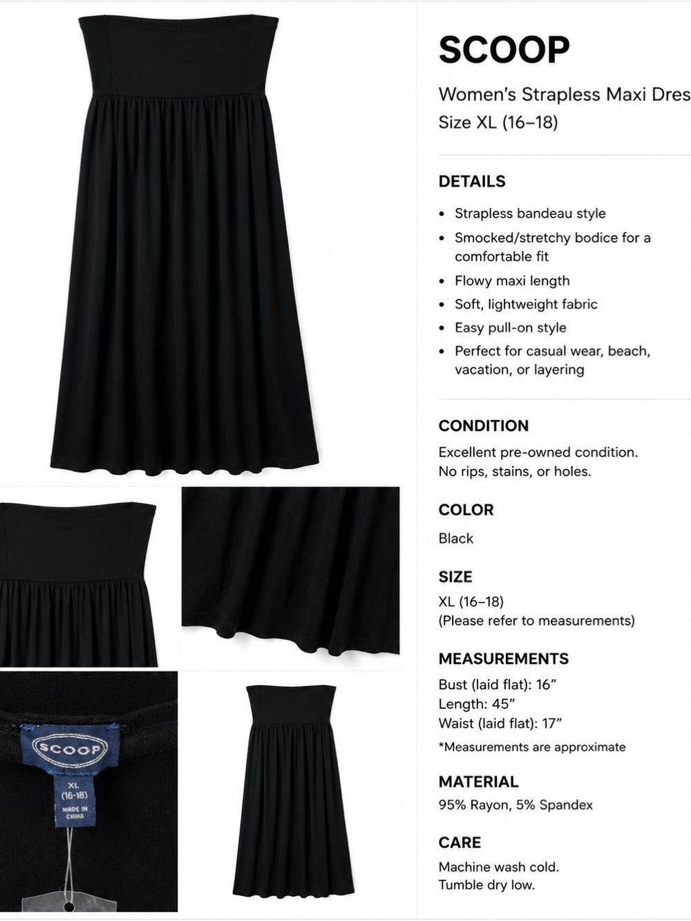 Black Strapless Maxi Skirt - Smocked Bandeau Waist
